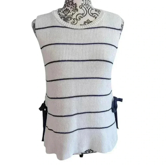 Mus & Bombon Side Tie Stripe Knit Vest Sweater White Navy Women's size Large - Picture 6 of 13